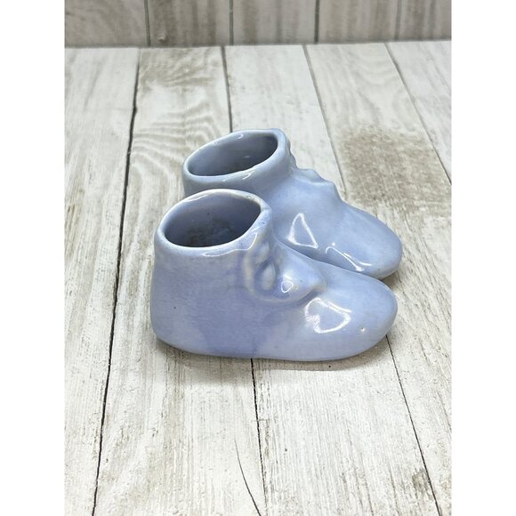 Vintage Mini Ceramic Blue Pair of Boots Planter Vase Home Decor 3" Long - Picture 2 of 7
